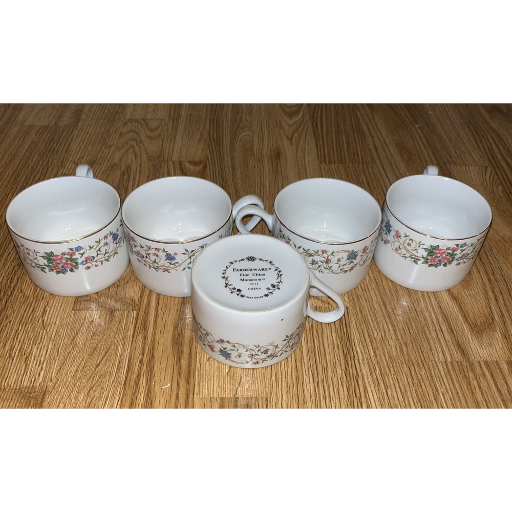 Farberware Set of 5 VTG Monaco '97 3111 Fine China Tea Coffee Cup‎ GOLD TRIM
